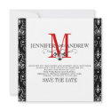 Save the Date Red Monogram Damask Invite invitation