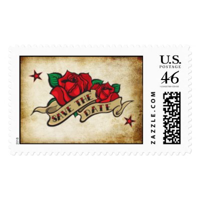 Save The Date Rose Urban Tattoo Theme Wedding Stam Postage Stamps by 