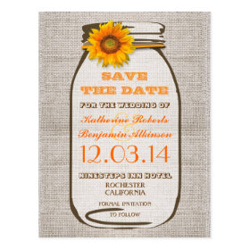 save the date rustic burlap mason jar sunflower post cards