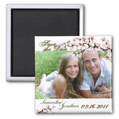 Save the Date Sage Green Cherry Blossom Magnet