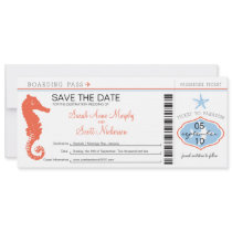 Save the Date Seahorse & Starfish Boarding Pass Custom Invites
