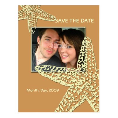 Save the Date, starfish + sand Post Cards