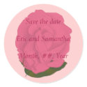 Save the date stickers for weddings, pink rose sticker