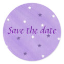 Save the date stickers, purple and white stars sticker