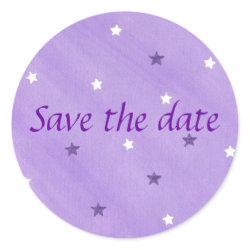 Save the date stickers, purple and white stars sticker
