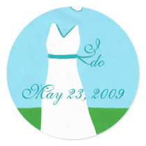 Save the date stickers, wedding dress, aqua trim by Cherylsart Save the date stickers, wedding dress, aqua trim