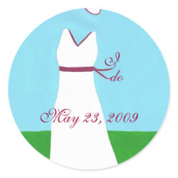 Save the date stickers, wedding dress, red trim sticker