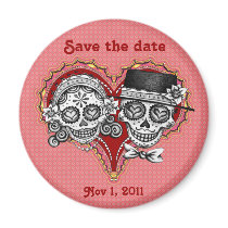 Save the Date Sugar Skull Couple Magnet