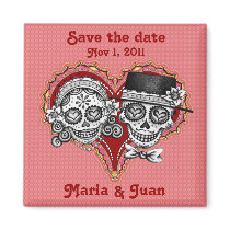 Save the Date Sugar Skull Couple Magnet