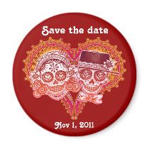 Save the Date Sugar Skull Couple Magnet