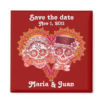 Save the Date Sugar Skull Couple Magnet
