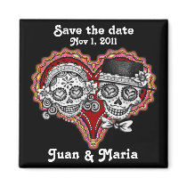 Save the Date Sugar Skull Couple Magnet
