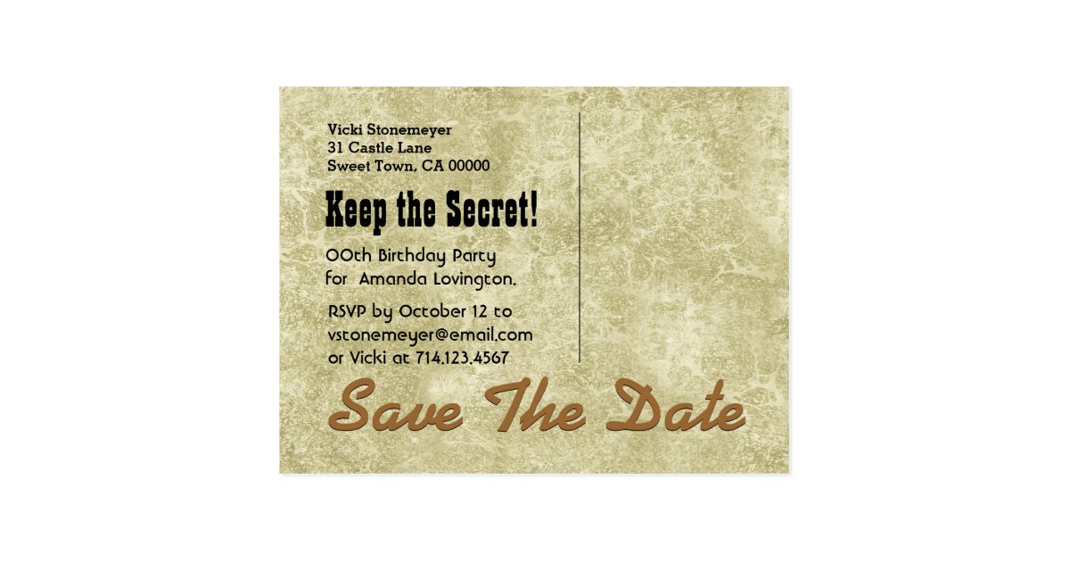 Save the Date SURPRISE 60th Birthday V002C GOLD Postcard | Zazzle