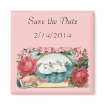 Save the Date Swans Roses Magnet magnets