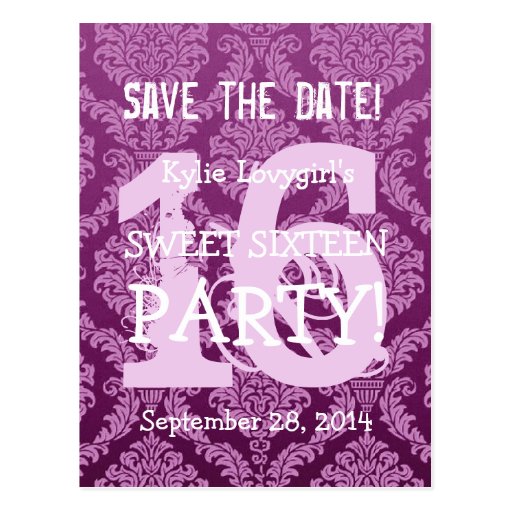 Save the Date Sweet 16 Birthday Party A02 MAGENTA Postcard Zazzle