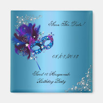 Save The Date Sweet 16 Masquerade Blue magnets