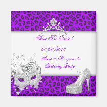 Save The Date Sweet 16 Masquerade Purple magnets