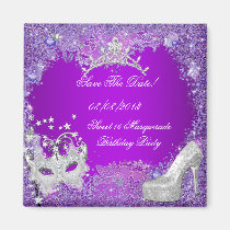 Save The Date Sweet 16 Masquerade Purple Pink magnets
