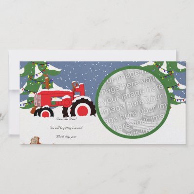 Save the Date Tractor Red Photo Card