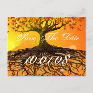 Save The Date Tree Roots - Orange and Brown postcard