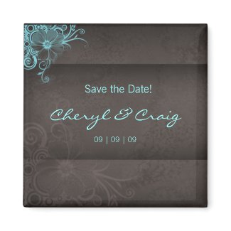 Save the Date Turquoise Brown Floral Magnet magnet