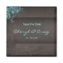 Save the Date Turquoise Brown Floral Magnet by BestCards Save the Date Turquoise Brown Floral Magnet