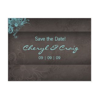 Save the Date Turquoise Brown Floral Postcard postcard
