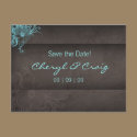 Save the Date Turquoise Brown Floral Postcard