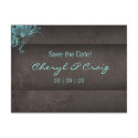 Save the Date Turquoise Brown Floral Postcard