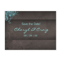 Save the Date Turquoise Brown Floral Postcard