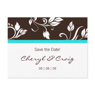 Save the Date Turquoise Brown Floral Postcard 2 postcard
