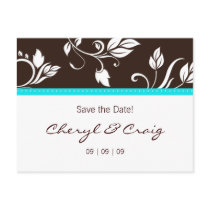 Save the Date Turquoise Brown Floral Postcard 2
