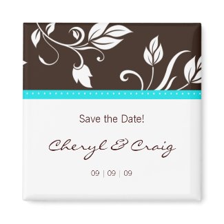 Save the Date Turquoise Brown Trendy Floral Magnet magnet