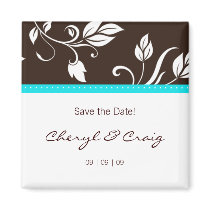 Save the Date Turquoise Brown Trendy Floral Magnet by BestCards Save the Date Turquoise Brown Trendy Floral Magnet
