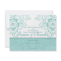 Save The Date: Turquoise/White Floral Design Personalized Invite