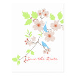 Save the Date two blue birds dogwoods Postcard