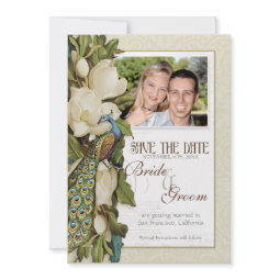 Save the Date - Vintage Peacock & Magnolia Swirls invitation
