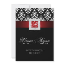 Save the Date Wedding Damask Jewel Red Black White Personalized Invites