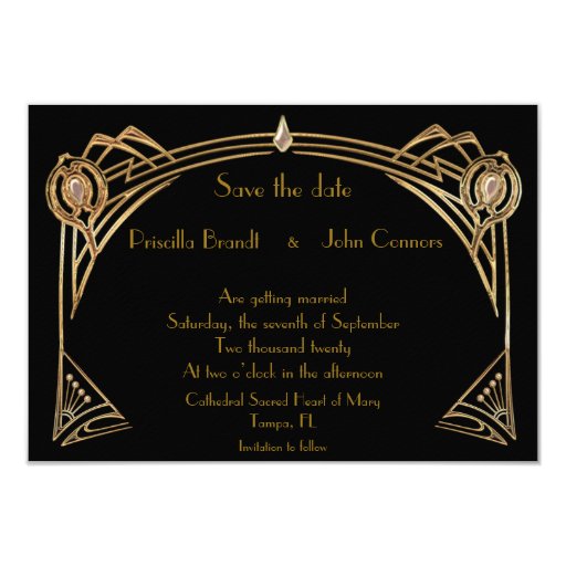 Save the Date Wedding, great-Gatsby, black & gold Card Zazzle