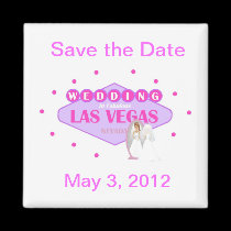 Save the Date Wedding In Las Vegas Bride front of  magnets