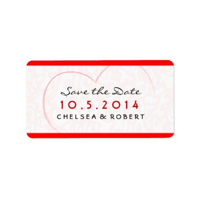 Save the Date - Wedding Label - Red & Pink-  Heart