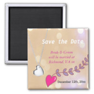 save the date wedding magnet. pink heart and neckl refrigerator magnets
