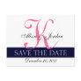 Save the Date Wedding Monogram Card Navy Hot Pink Post Card