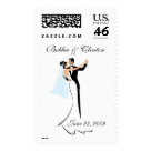 postcard - Formal wedding postage stamps with dancing bride and groom.  Customize with your names or wedding date. Illustration © Teri Francis.  Matching cards and gifts available in gallery.