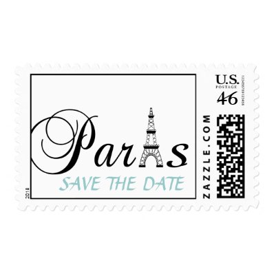 Save the Date Wedding Postage Stamps Paris Eiffel