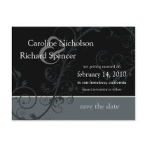 Save the Date Wedding Silver Flourish Postcard