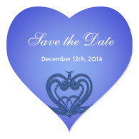 Save the date wedding stickers. Blue swirl floral Heart Stickers