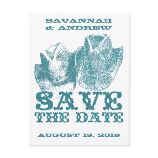 Save the Date Western Teal Cowboy Hat Weddings postcard