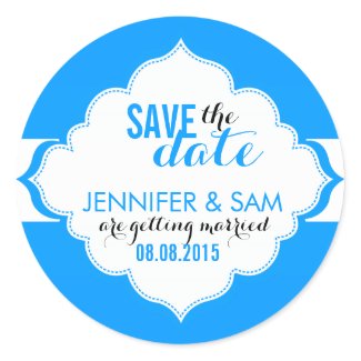 Save The Date White And Blue Frame Sticker