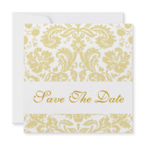 Save The Date White Cream Floral Damask Custom Announcement
